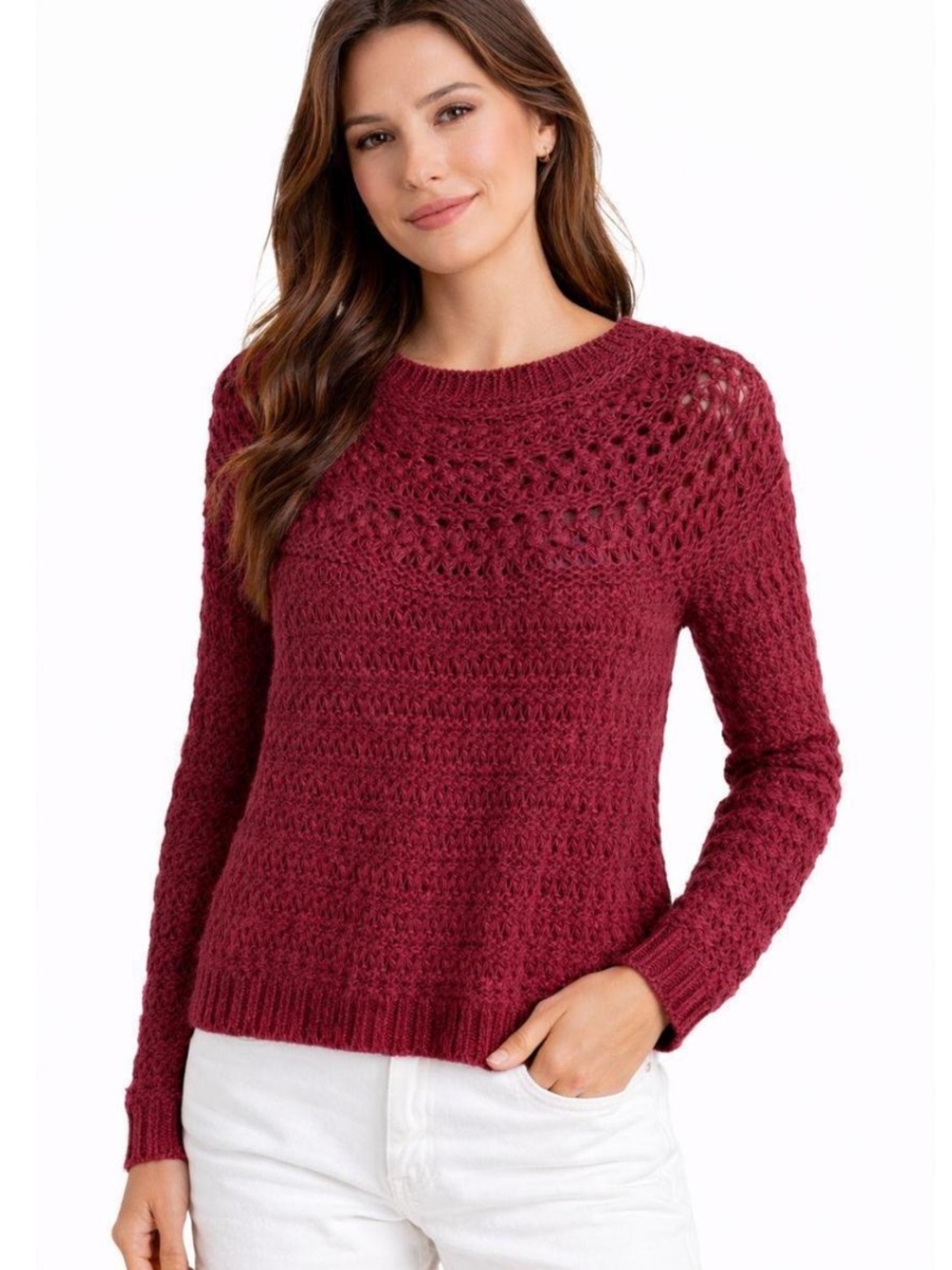 Lauren Ralph Lauren Alpaca Wool Blend Burgundy Knit Sweater XS